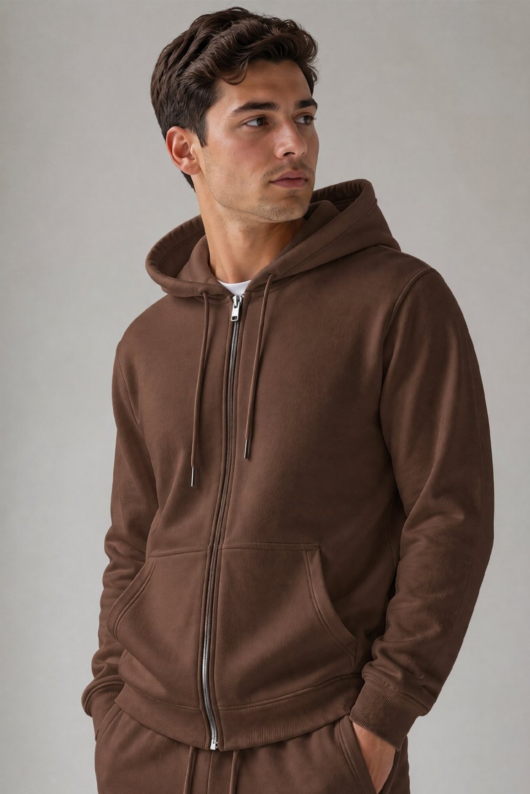 Jaqueta Moletom Masculina Com Zíper e Capuz Polo Wear Marrom
