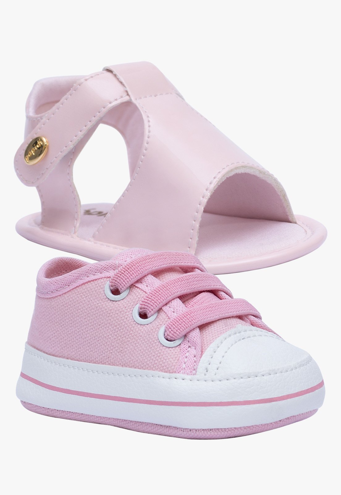 Infantil - Kit Tenis Star e Sandalia Pópidi Menina Recem Nascido Rosa