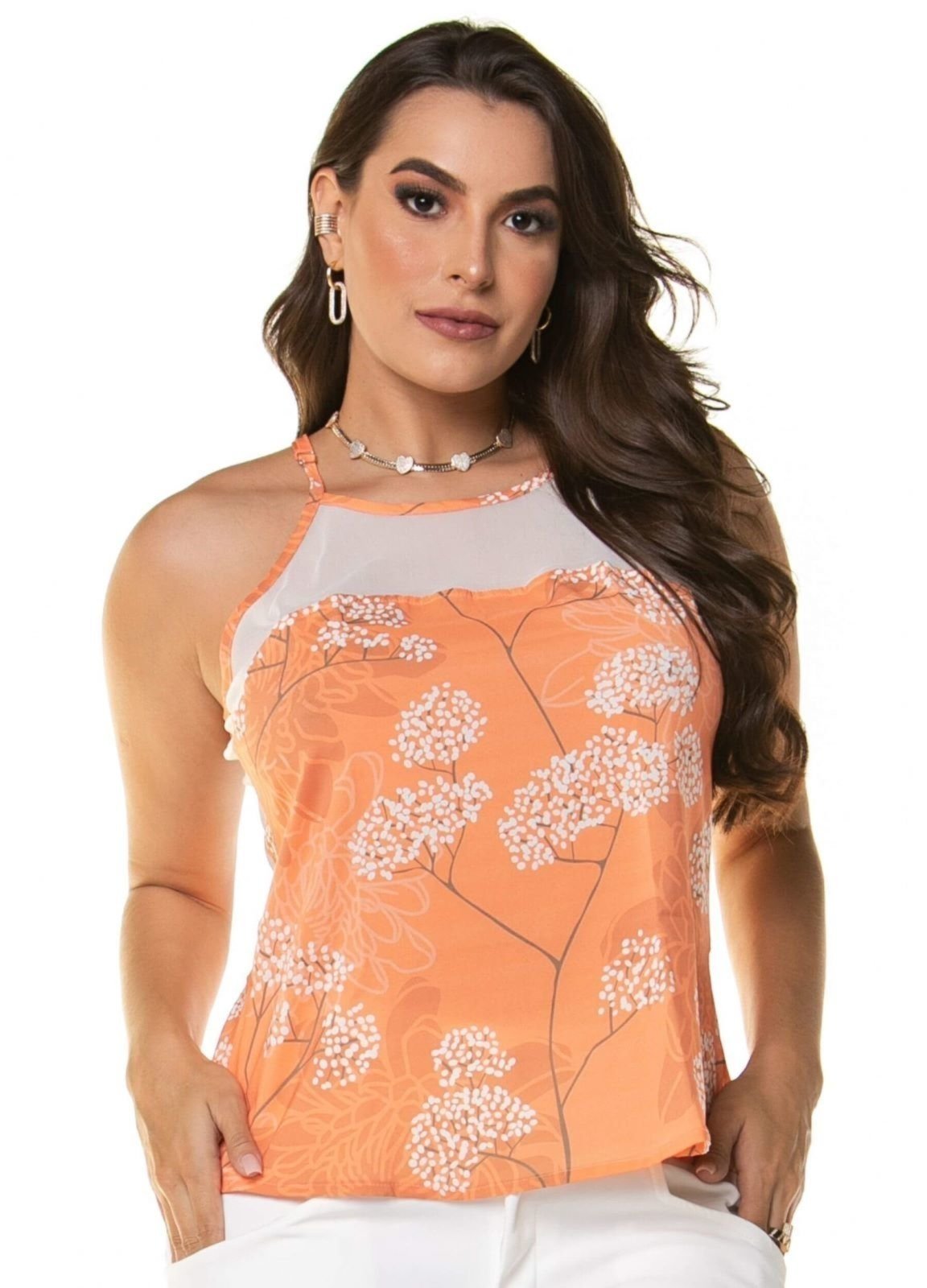 BLUSA ALCINHA COM DETALHE DE TULE Laranja