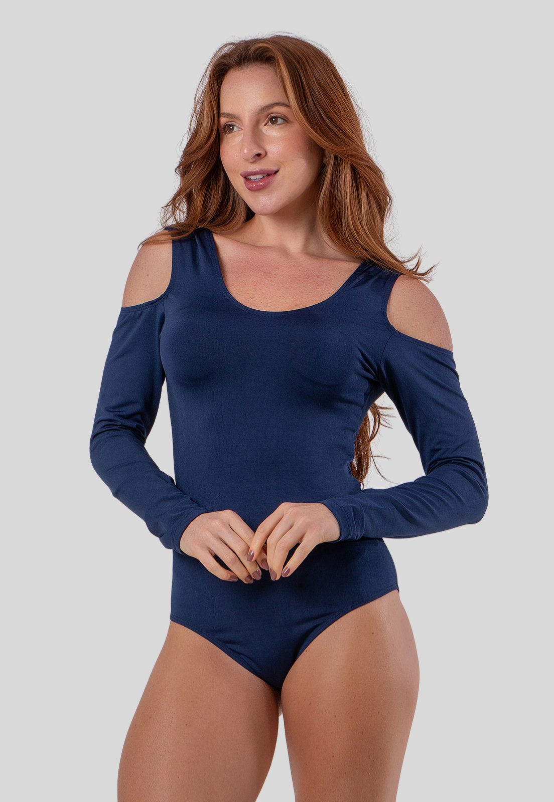 Body Feminino Buraco No Ombro Suplex Manga Comprida