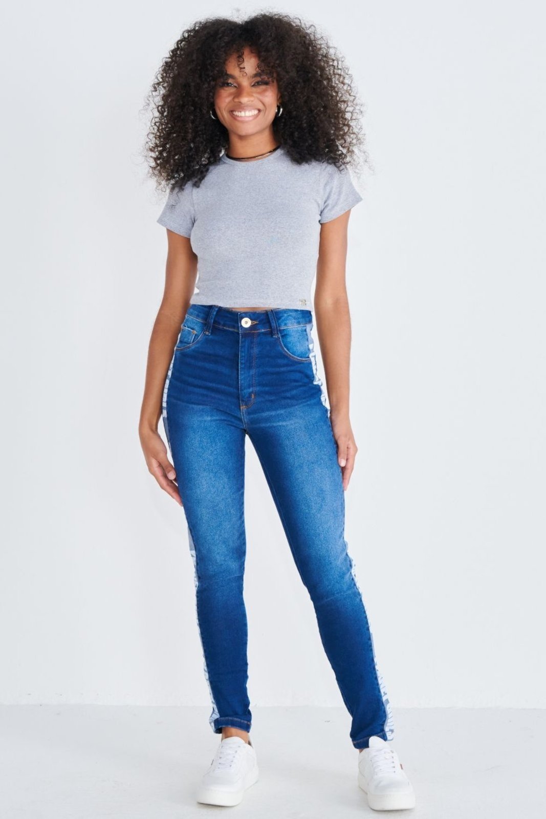 Calça Jeans Feminina Skinny Faixa Planet Girls Jeans Escuro