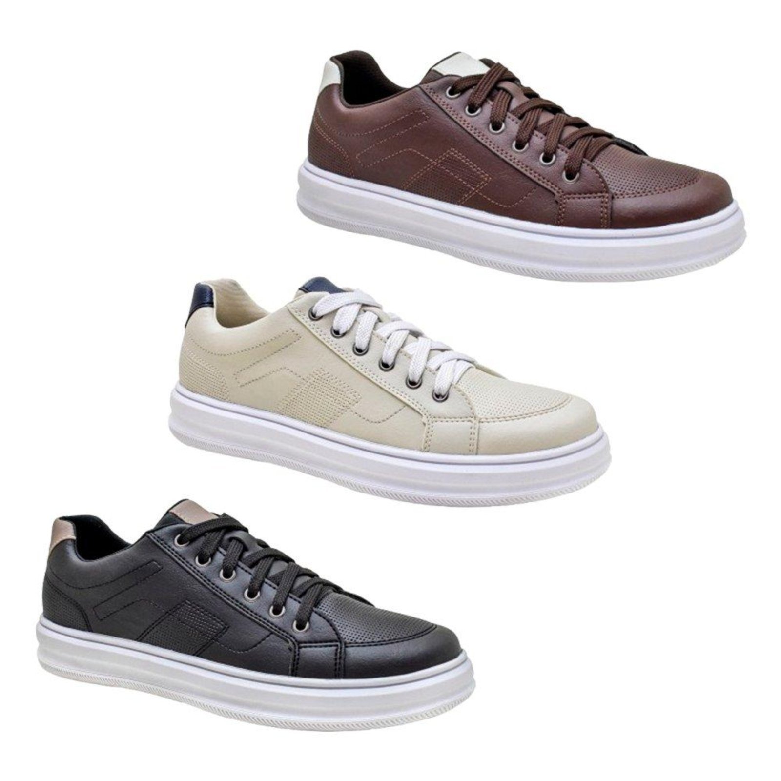 KIT 3 Pares – Tenis Casual Confortável P/ o Dia a Dia Multicolorido