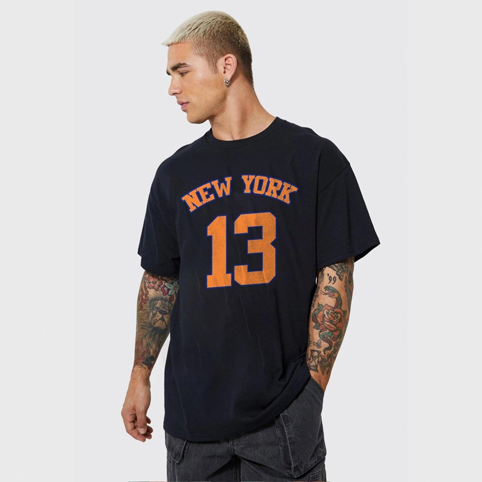 Camiseta Oversized Streetwear New York 13 Preto Off-Y