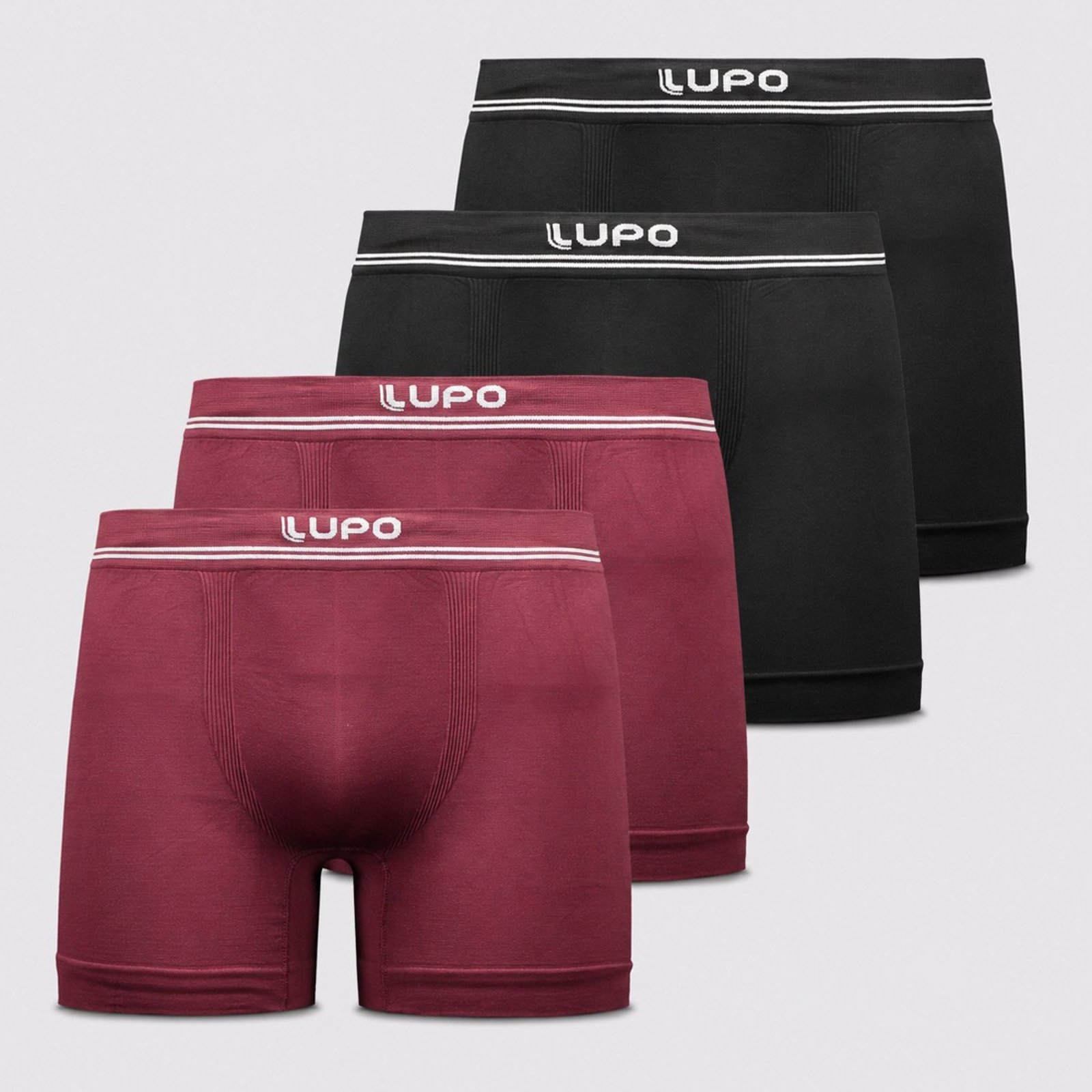 Kit 4 Cuecas Boxer Lupo Microfibra Sem Costura Preta e Bordô