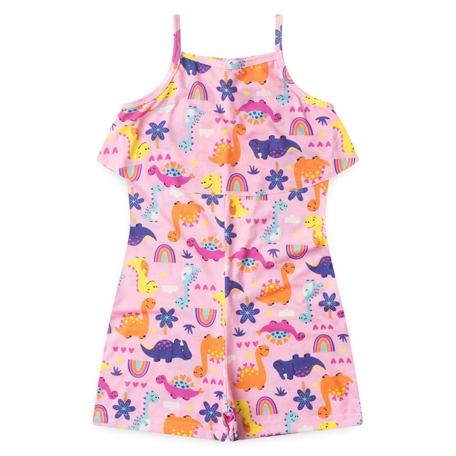 Vista 3 Infantil - Macaquinho Verão Menina Lilás Com Babado Floresta Dino Molekada rosa Molekada rosa