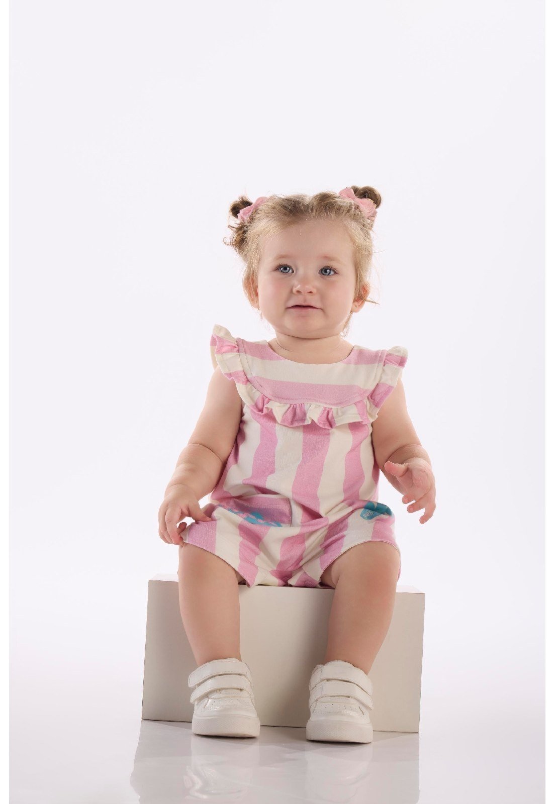 Vista 2 Infantil - Macaquinho Menina em Cotton Três e Já branco Três e Já branco