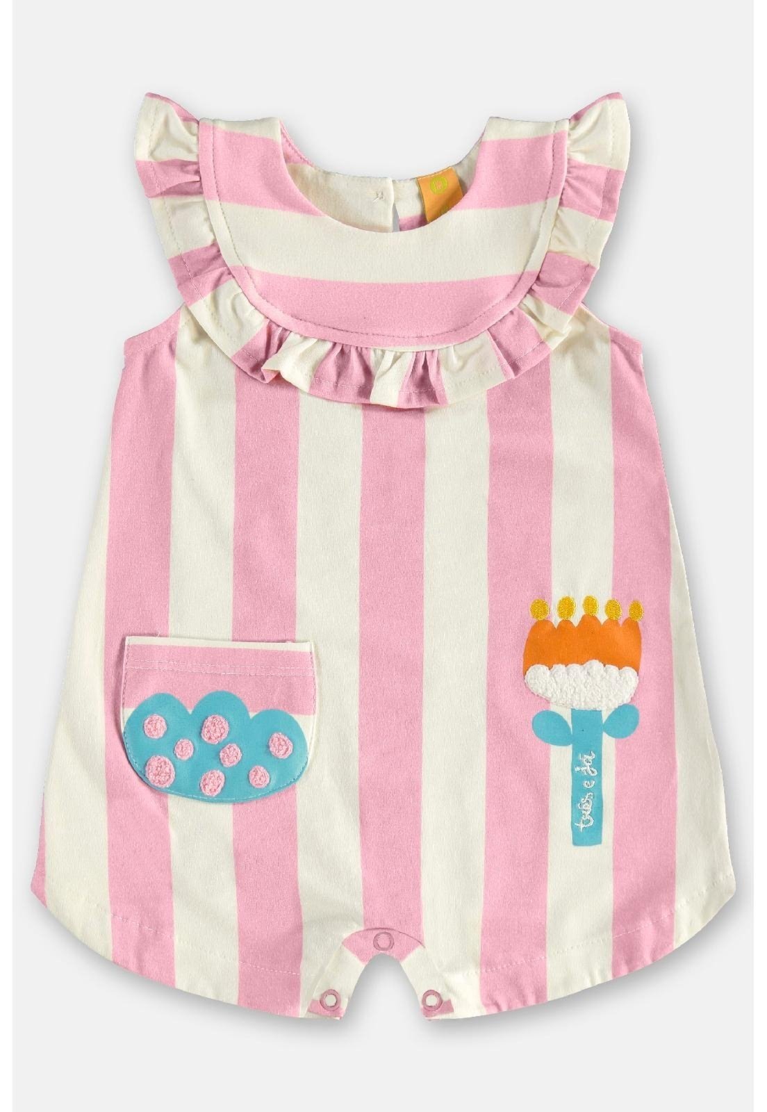 Vista 3 Infantil - Macaquinho Menina em Cotton Três e Já branco Três e Já branco