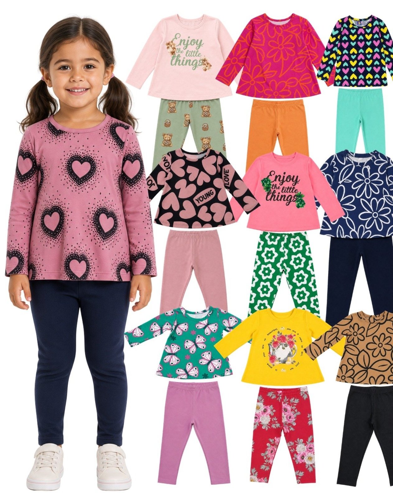 Infantil - Conjunto Menina Blusa Manga Longa e Legging Meia Malha Pipa Estampado