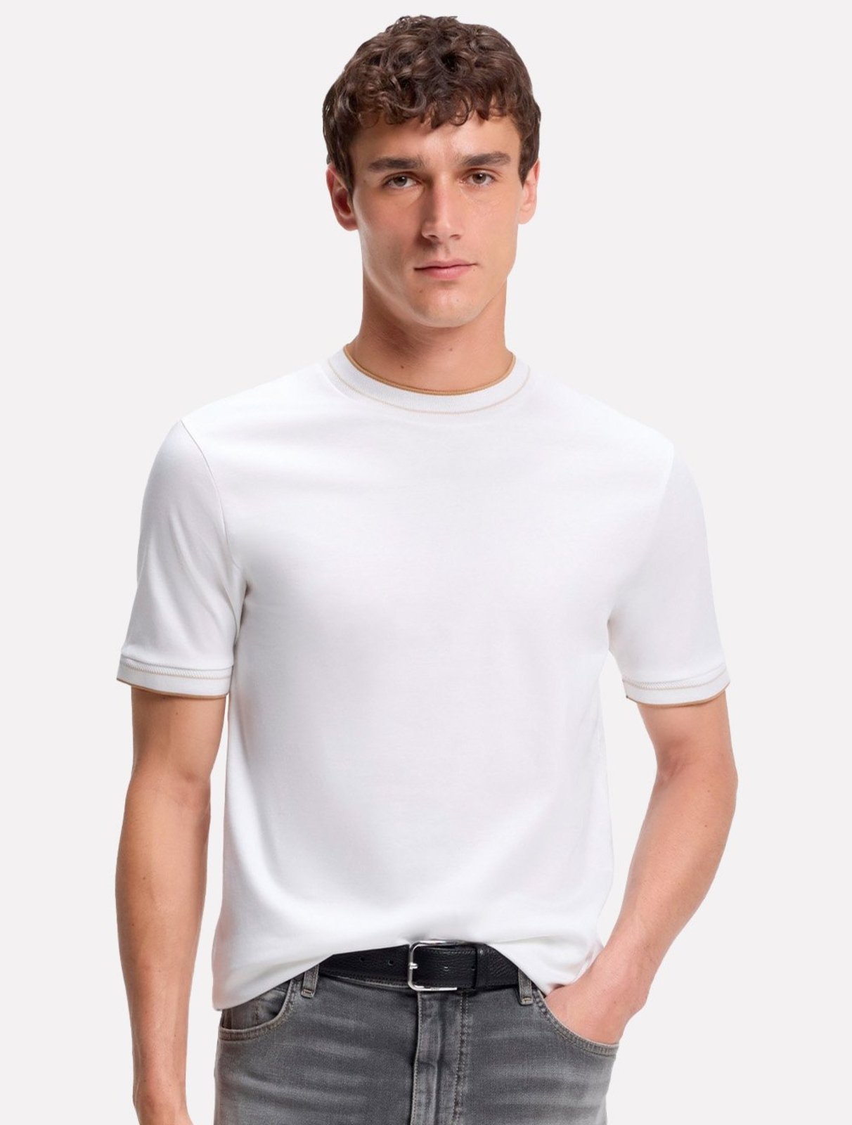 Camiseta Hugo Boss Masculina Slim Fit Mercerised H-Tessler 195 Branca