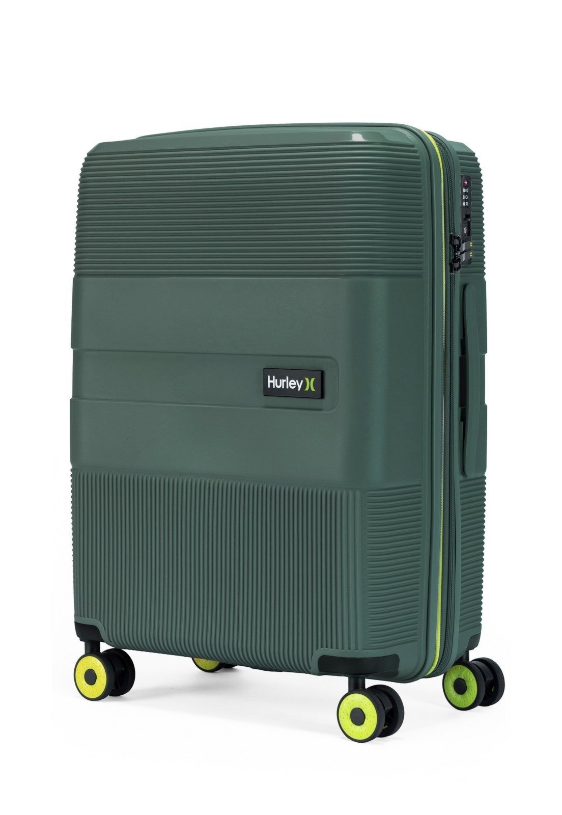 Vista 3 Kit 3 Mala Viagem Com Rodinhas Hurley Masculina 360° Rígida Reforçada Padrão Anac Cadeado Tsa verde hurley verde
