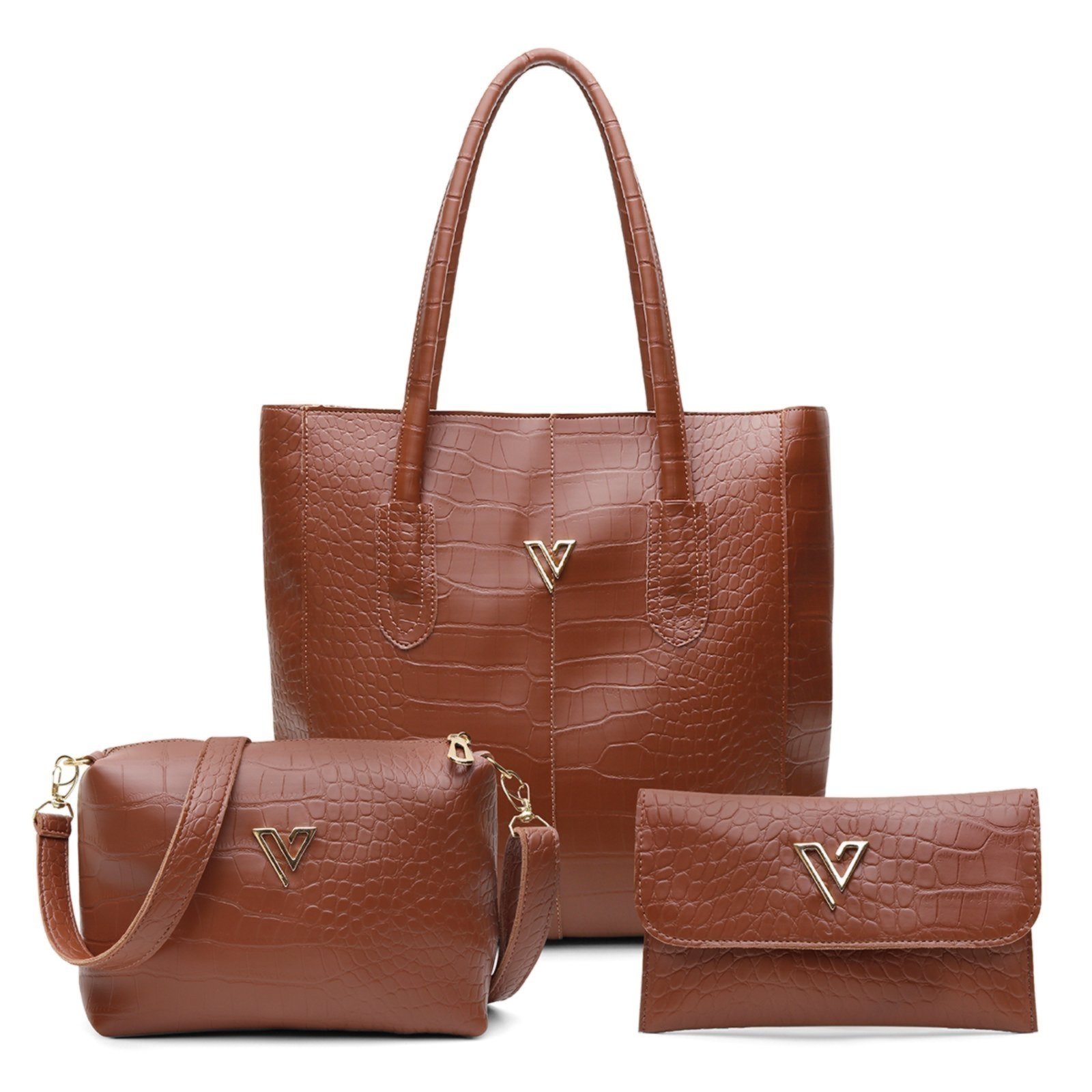 Vista 2 Kit 2 Bolsas Feminina Monique Sacola Transversal de Ombro Tiracolo + Carteira Lançamento USE VITTAL caramelo USE VITTAL caramelo