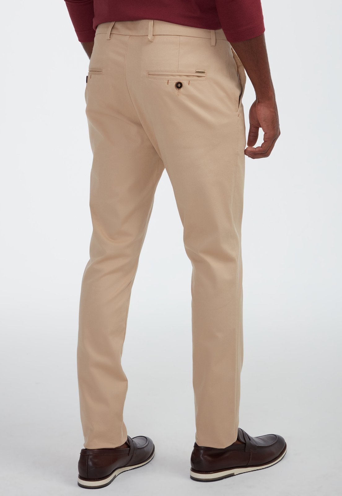 Vista 3 Calça Sarja Traymon Slim Algodão Egípcio Areia caramelo Traymon caramelo
