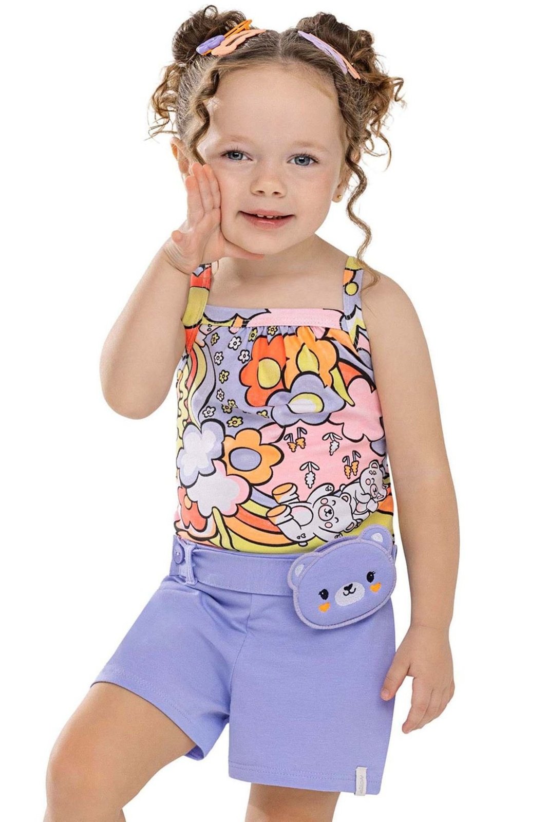 Infantil - Conjunto Menina Pochete Urso Elian Lilás