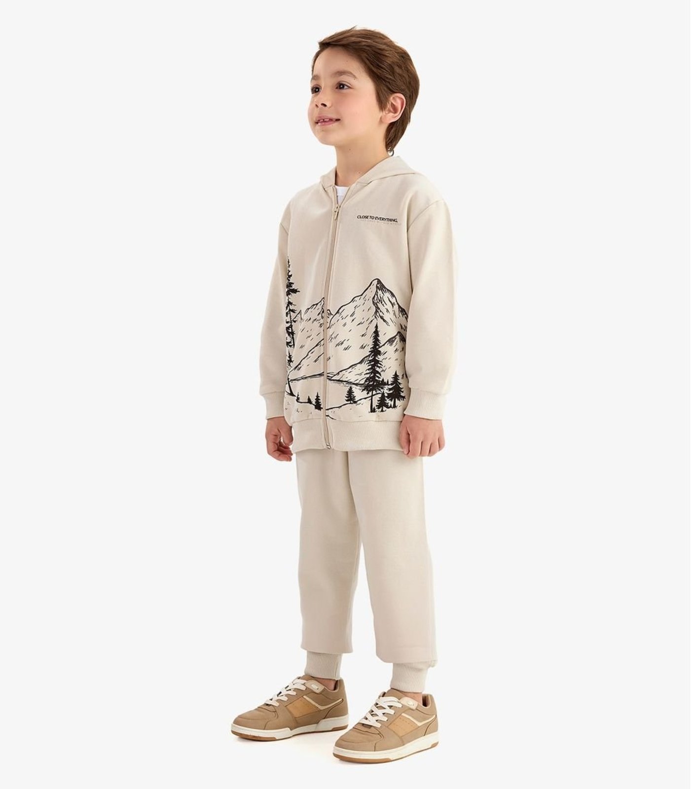 Infantil - Conjunto Jaqueta Capuz e Calça Moletom Rovi Bege
