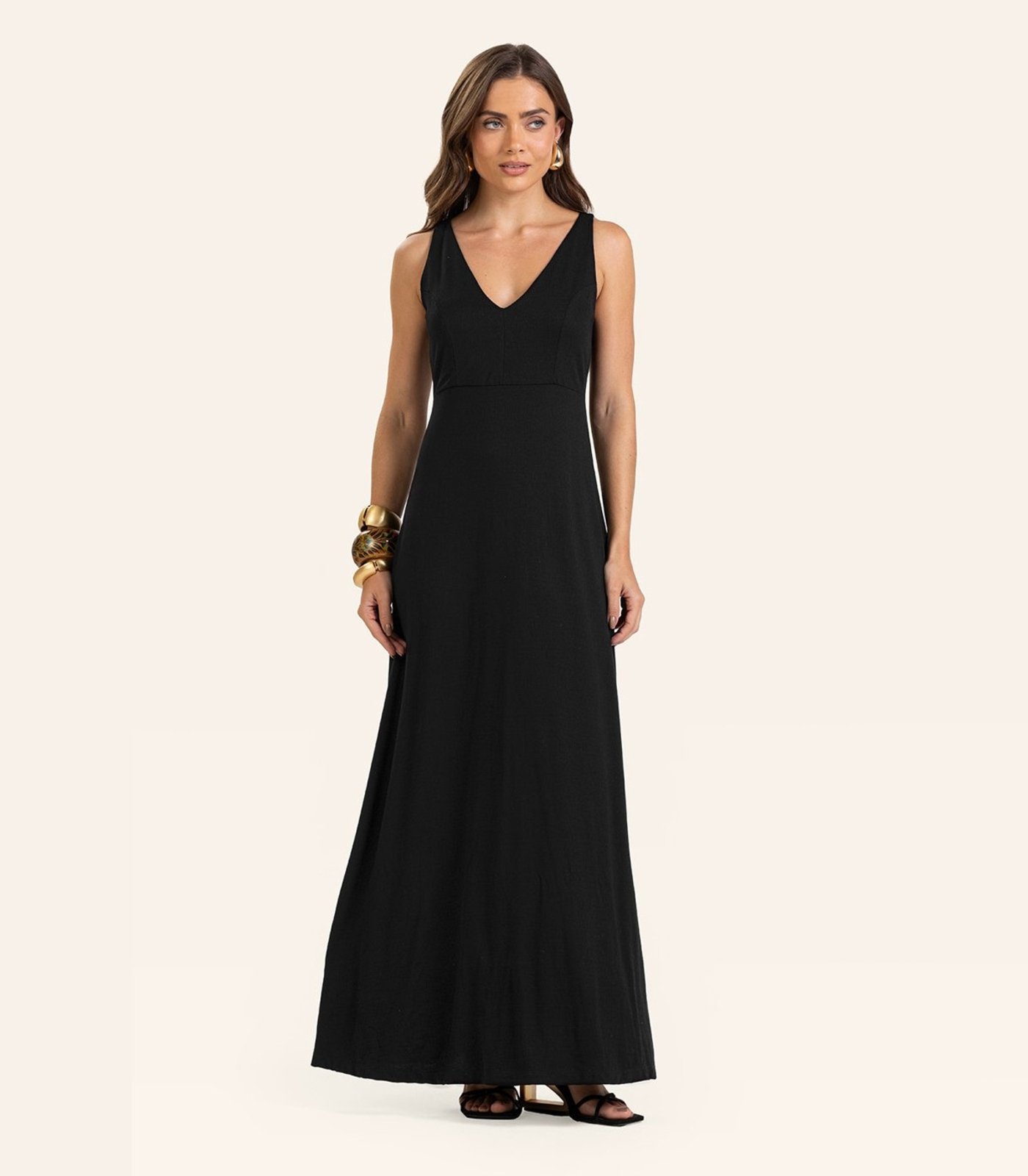 Vestido Feminino Longo Visco Maquinetada Endless Preto