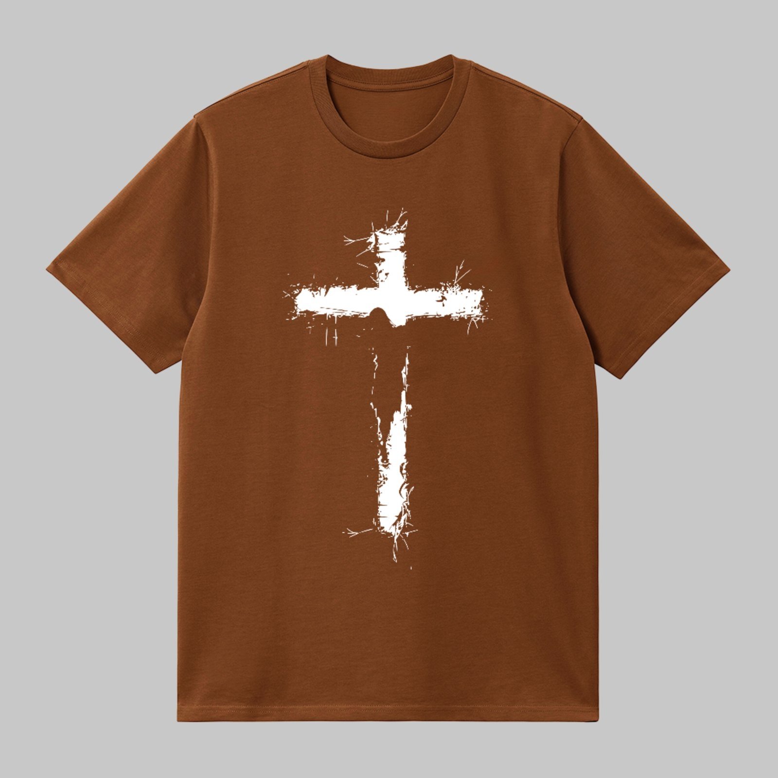 Camiseta Básica Cruz Cristã Faith Style Unissex Marrom