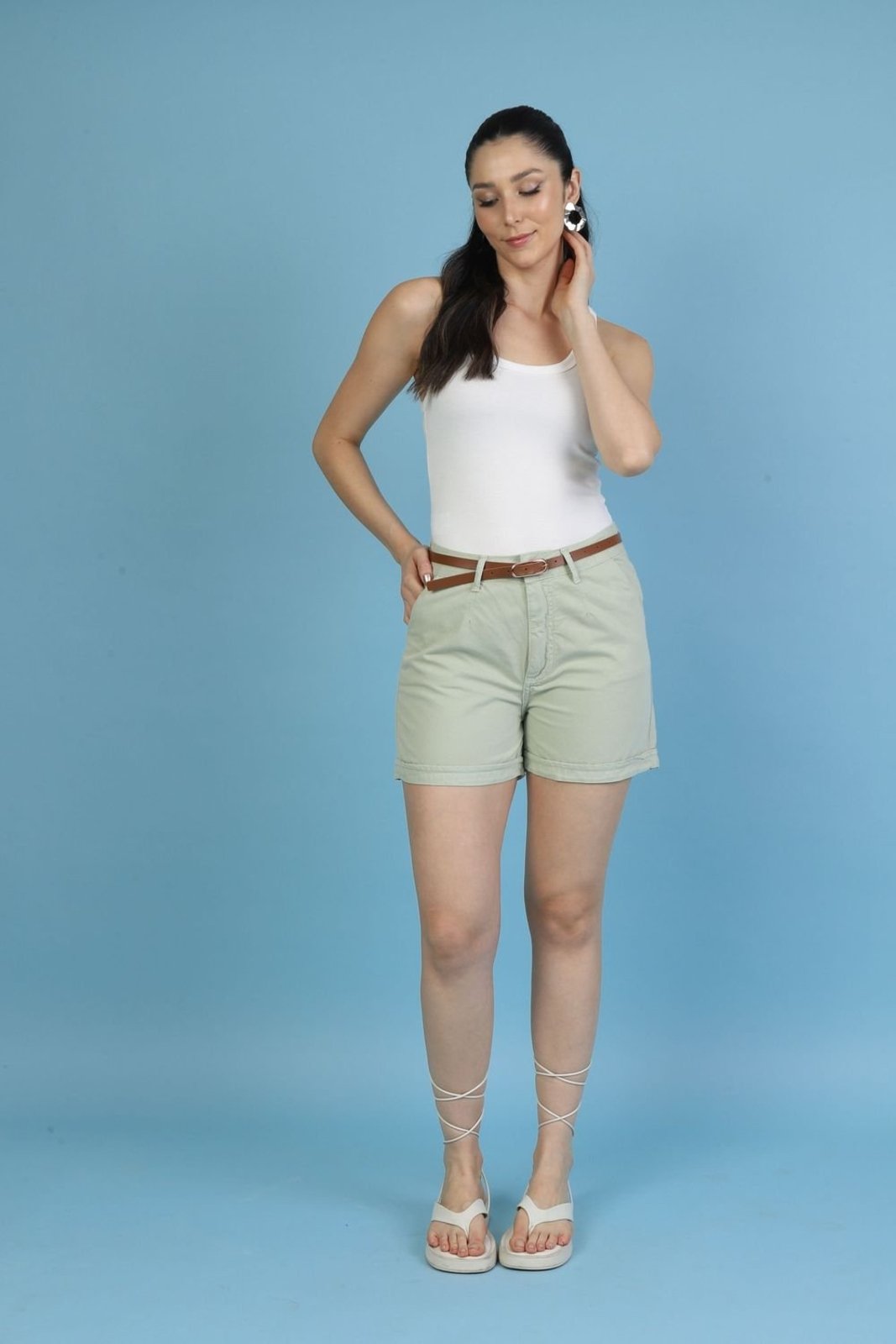Shorts Sarja com Cinto Verde 36 Gazzy
