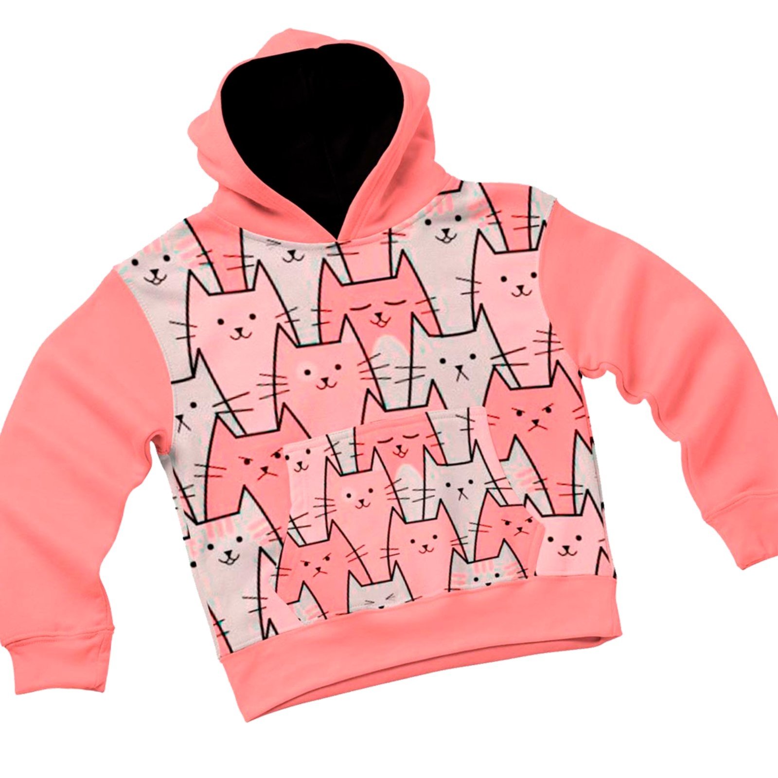 Infantil – Moletom Menina Feminino Capuz e Bolso Personagem Gatinhos Fofos Rosa