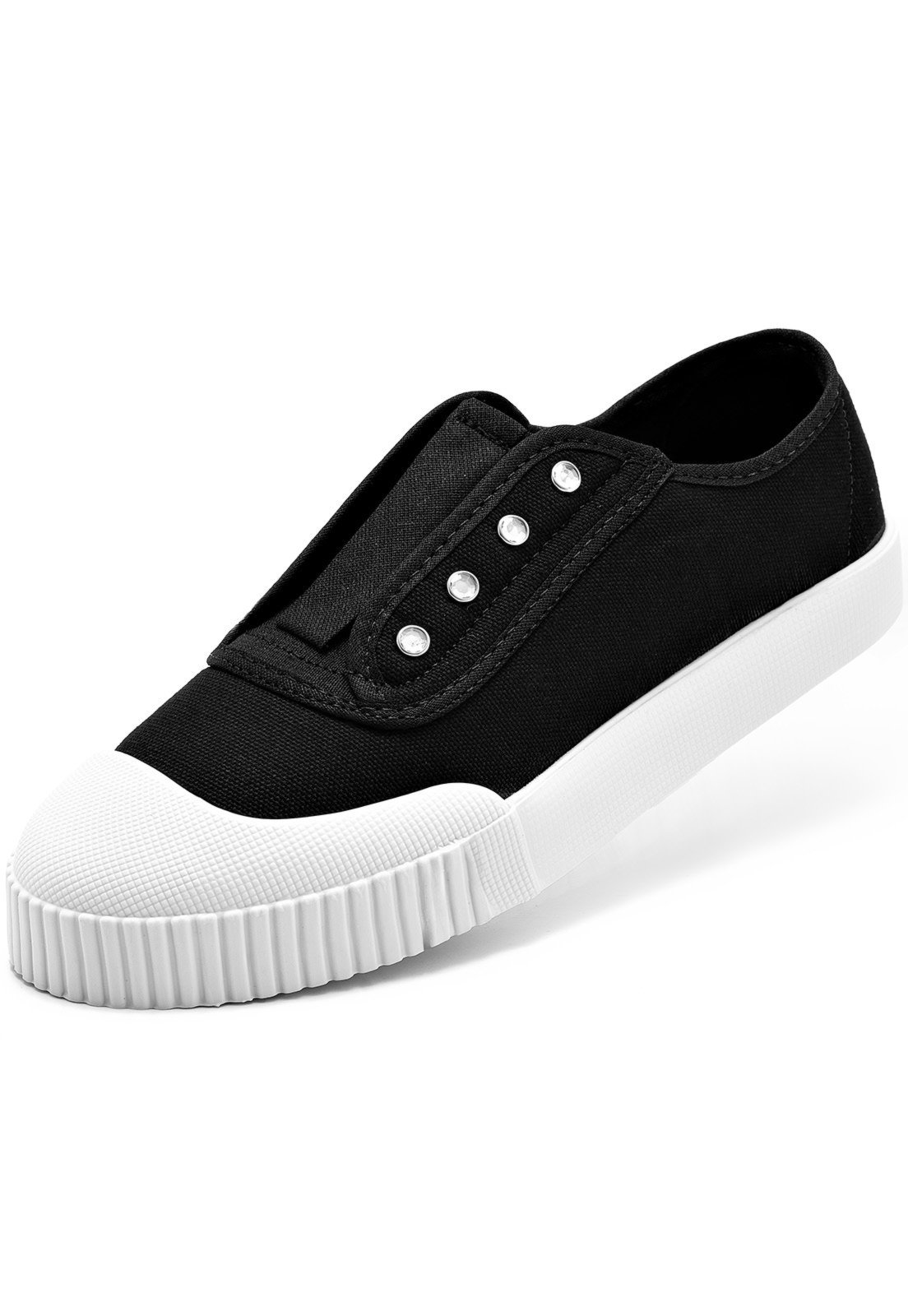 Tênis Feminino Lumiss Lona Elástico Calce Fácil Sola Baixa Preto