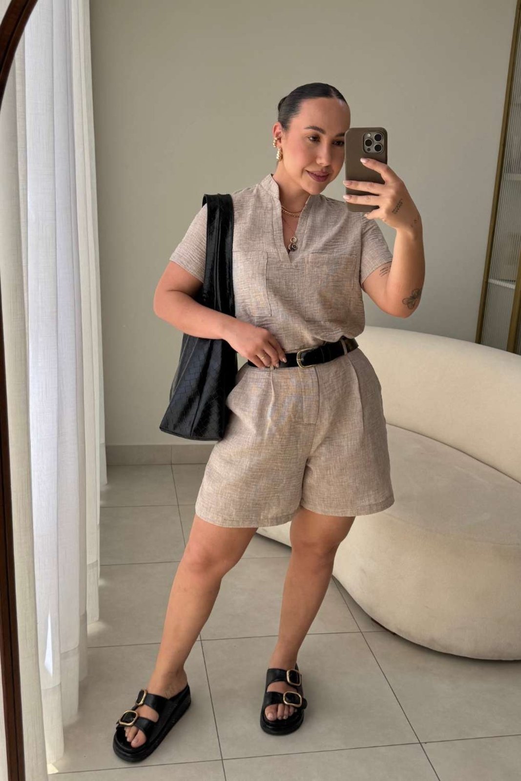 Short Vanibele Linho Nude