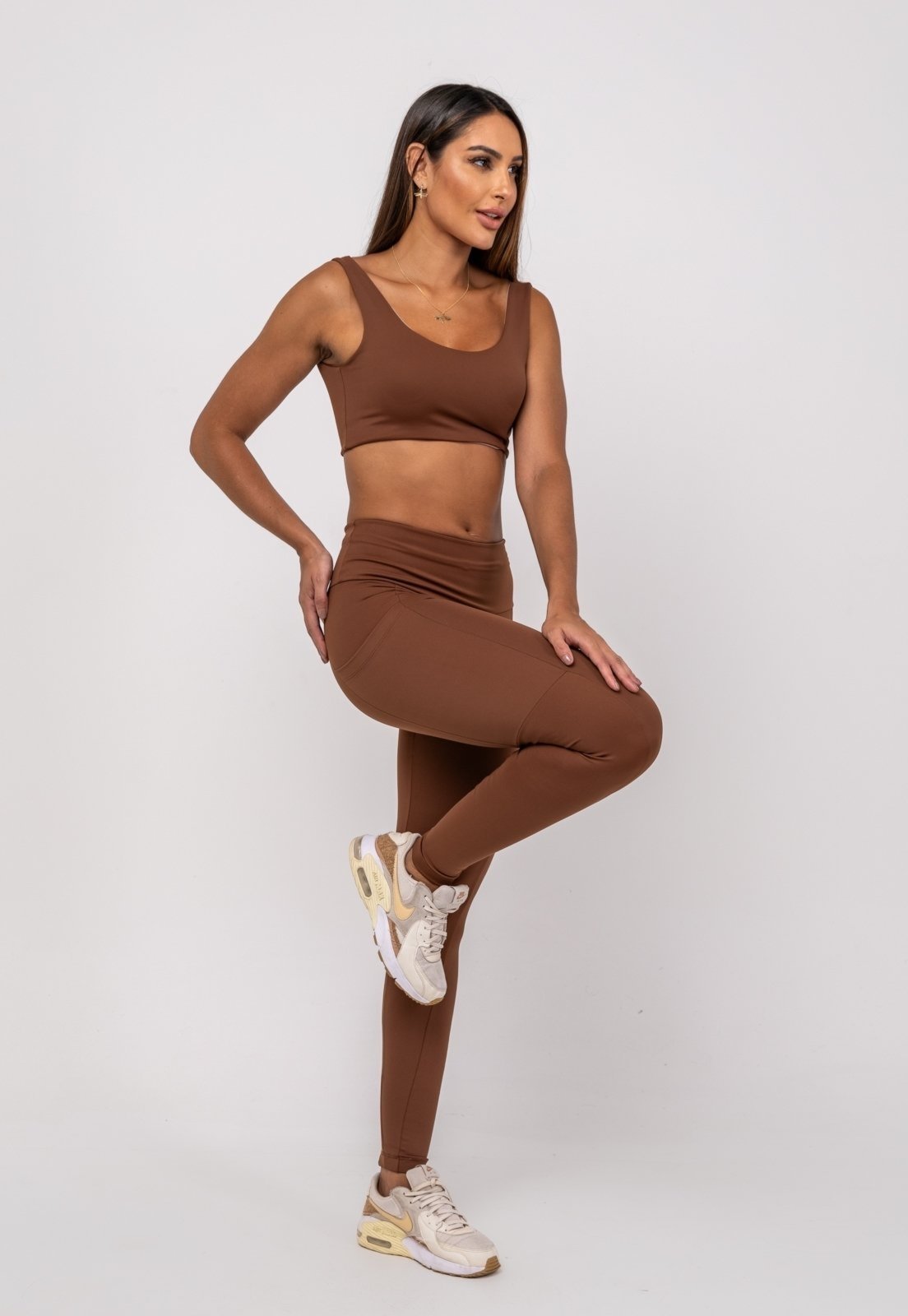 Calça Legging Suplex Poliamida Com Bolso Quadrado Salvatore Marrom