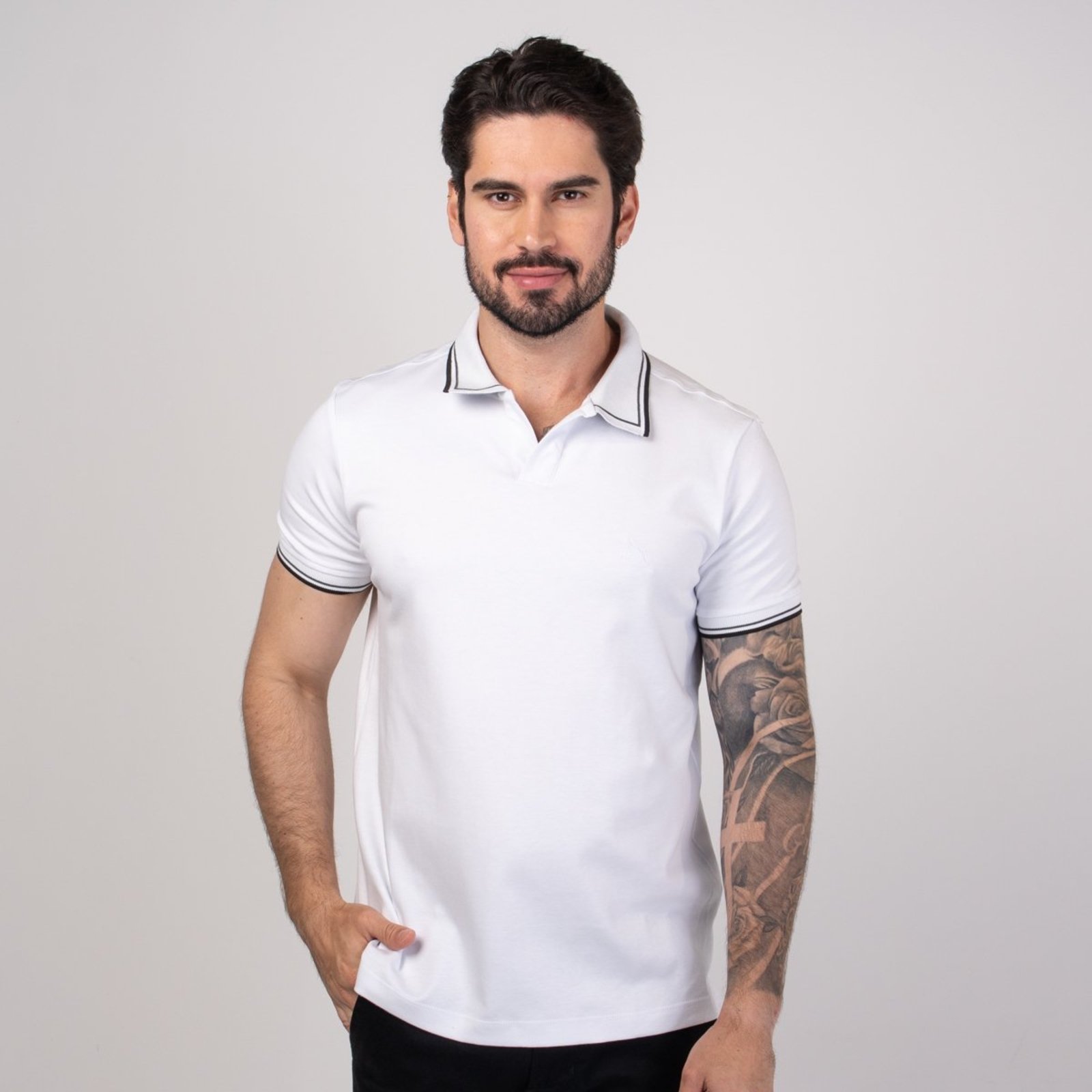 Camisa Polo Acostamento Frisos Branco