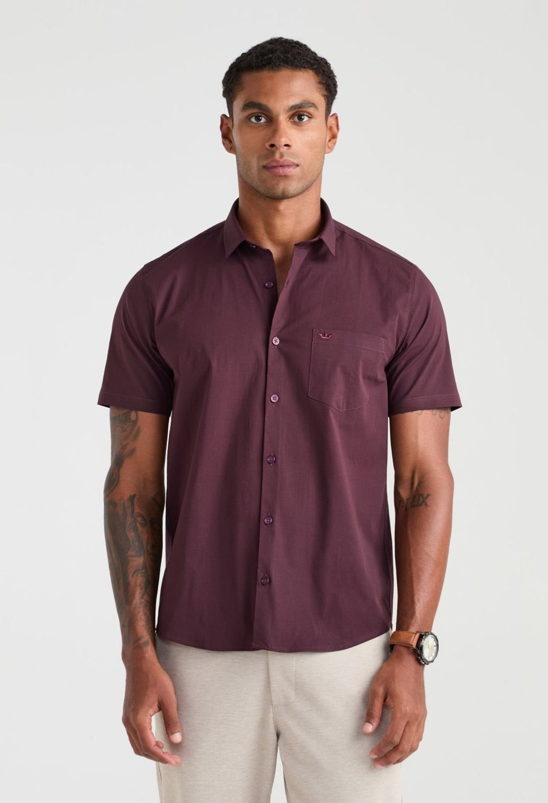 Camisa Manga Curta Relaxed Fit Tricoline com Elastano Liso Camisa Manga Curta Docthos Relaxed Fit Tricoline C/ Elastano Liso 001 Branco G3