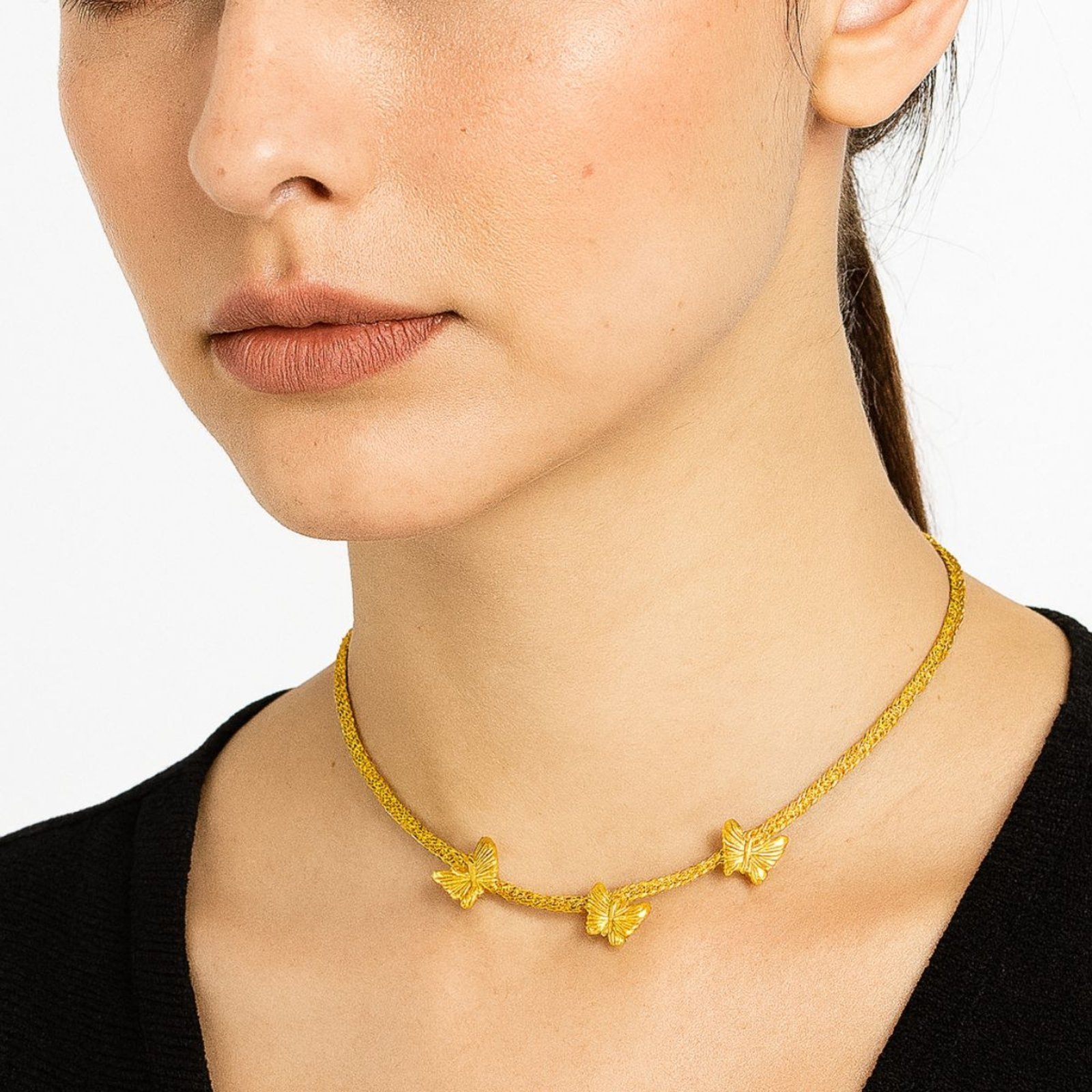 Colar Vih Triny Com Borboletas Banhado a Ouro Dourado