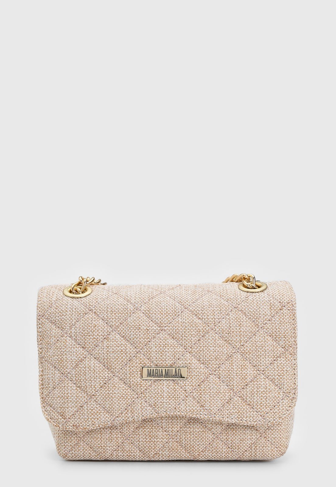Vista 3 Bolsa Feminina Maria Milão Lateral Pequena Matelassê Palha bege/branco/castanho/cáqui/incolor/nude/off-white Maria Milão bege/branco/castanho/cáqui/incolor/nude/off-white