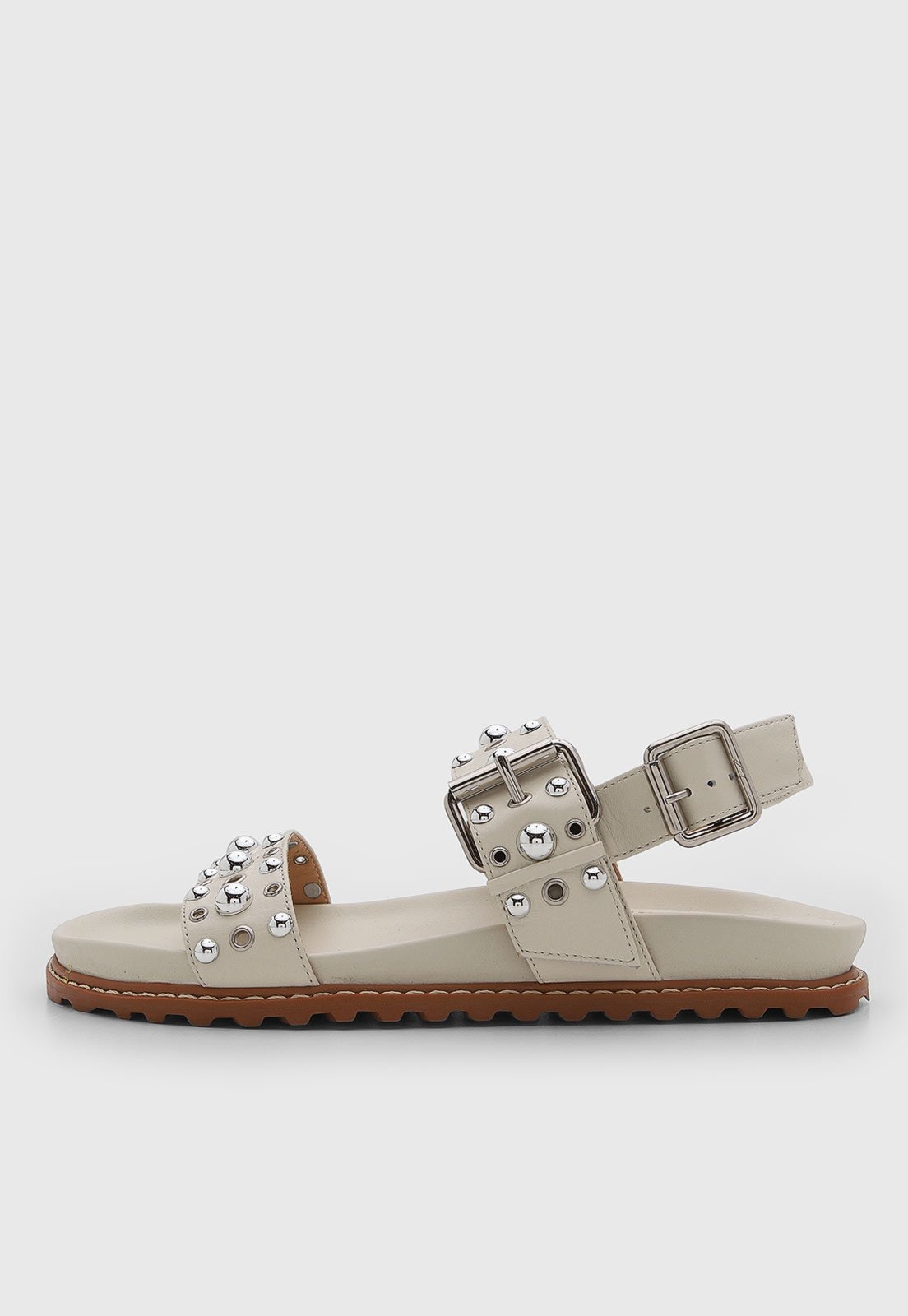 Rasteira Feminina Luiza Barcelos Couro Tachas Off-White