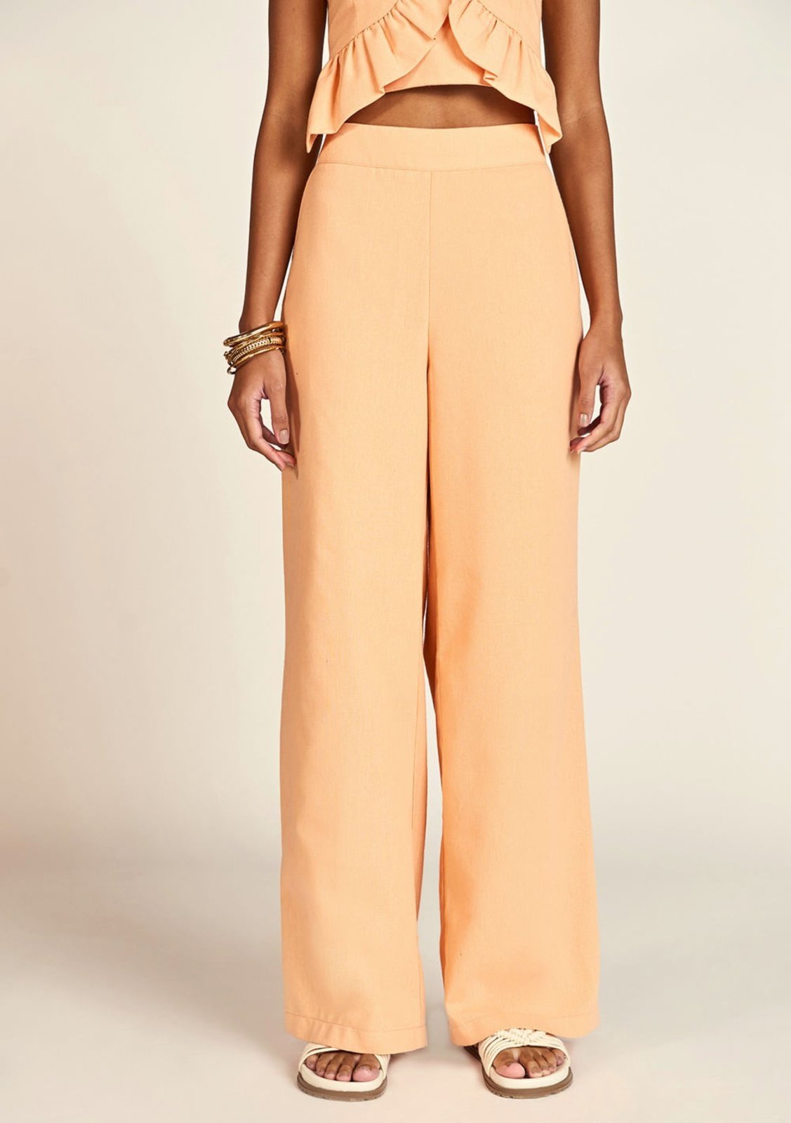 Vista 3 Calça Zinco Reta Cós Alto Bolso-Faca laranja Zinco laranja
