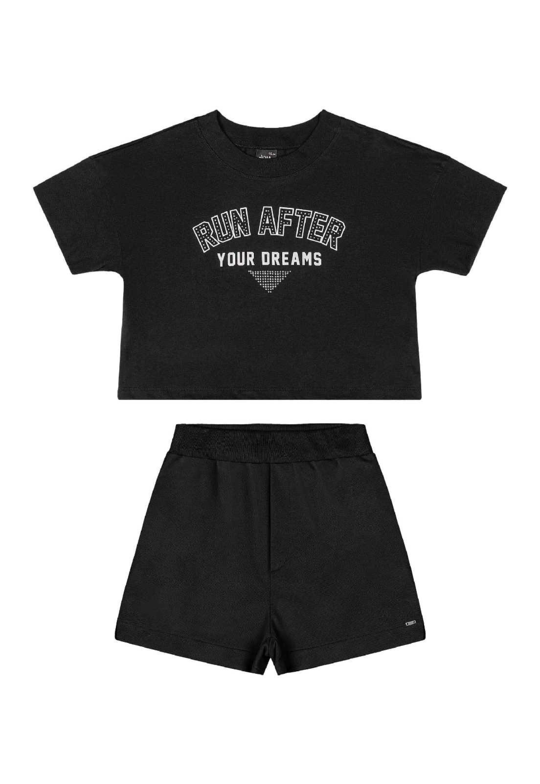 Vista 3 Infantil - Conjunto com Blusa e Short Juvenil Gloss preto Gloss preto