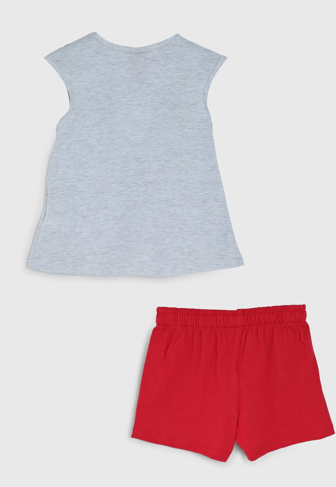 Vista 3 Conjunto Curto Kyly Regata Estampada Claro Mescla e Short Vermelho cinza Kyly cinza
