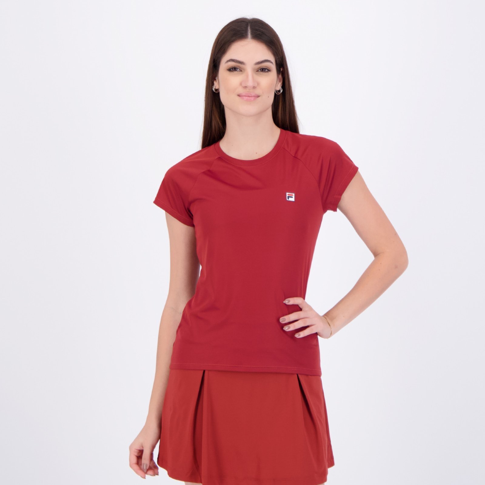 Vista 2 Camiseta Fila Tennis Basic Feminina Bordô vermelho Fila vermelho