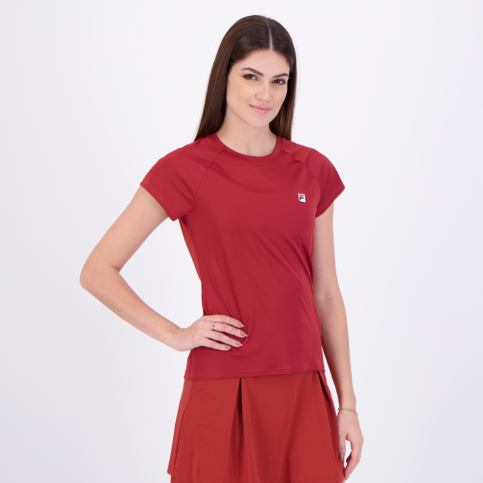 Vista 3 Camiseta Fila Tennis Basic Feminina Bordô vermelho Fila vermelho