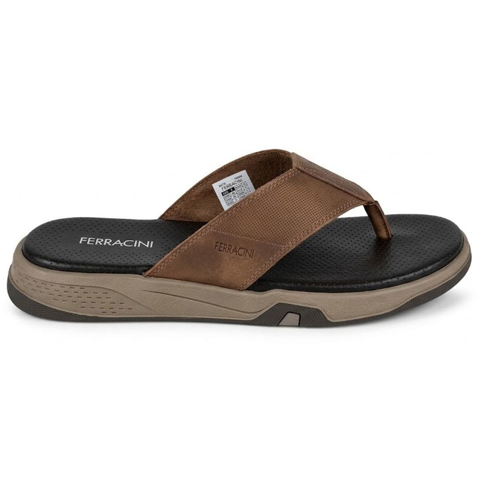 Chinelo Ferracini Masculina Couro Solado Borracha (1890) Areia