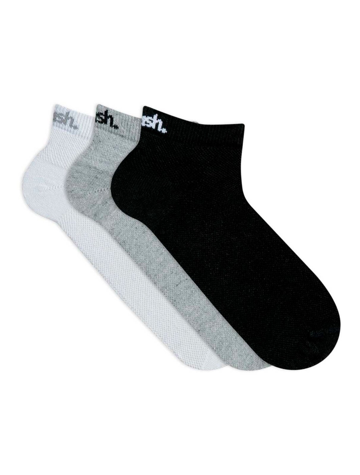 Vista 2 Meia Mash Esportiva Sapatilha Branca e Preta Kit 3 Pares branco/cinza/preto MASH branco/cinza/preto