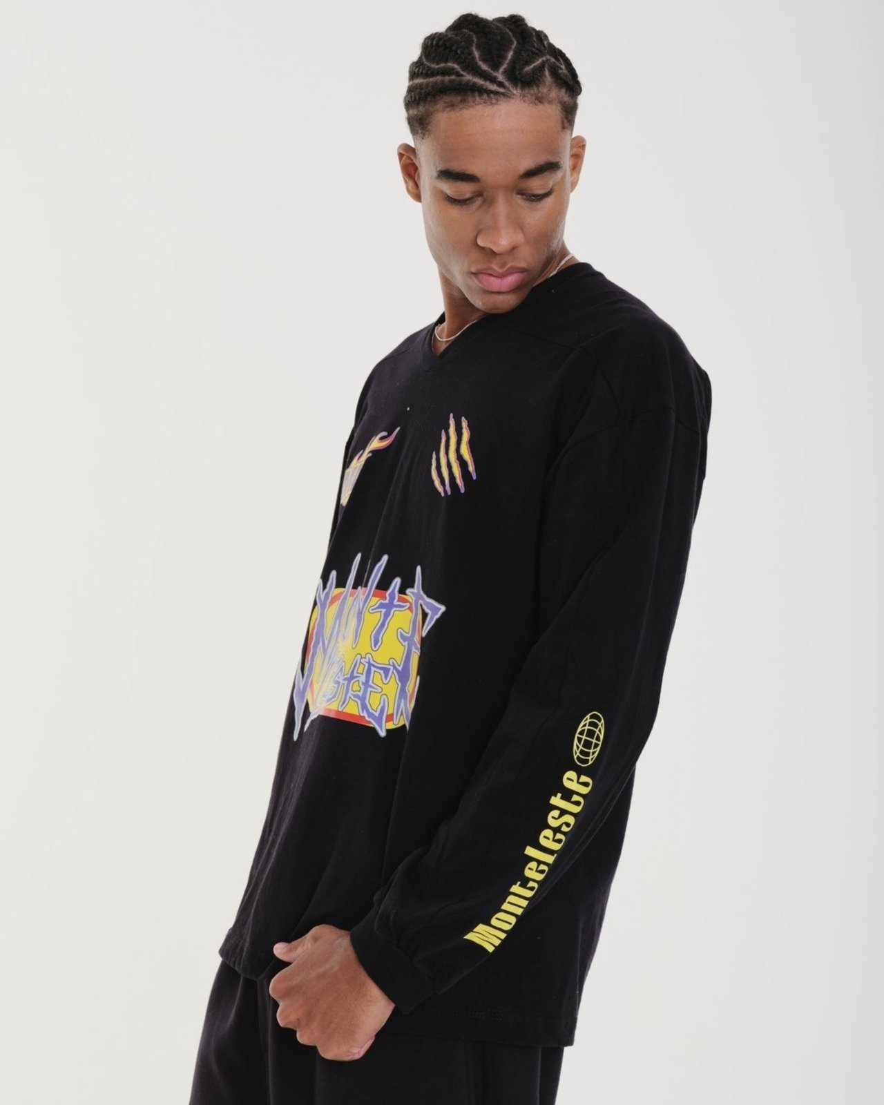 Camiesta Jersey Manga Longa Oversized - Flat Preto