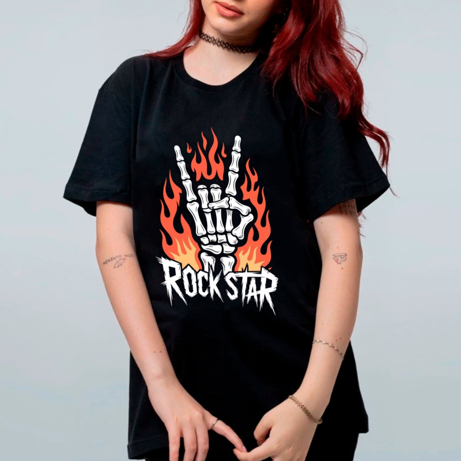 Vista 2 Camiseta Ousy Streetwear Rock Star ão Esquelética Oversized Unissex preto ousy preto
