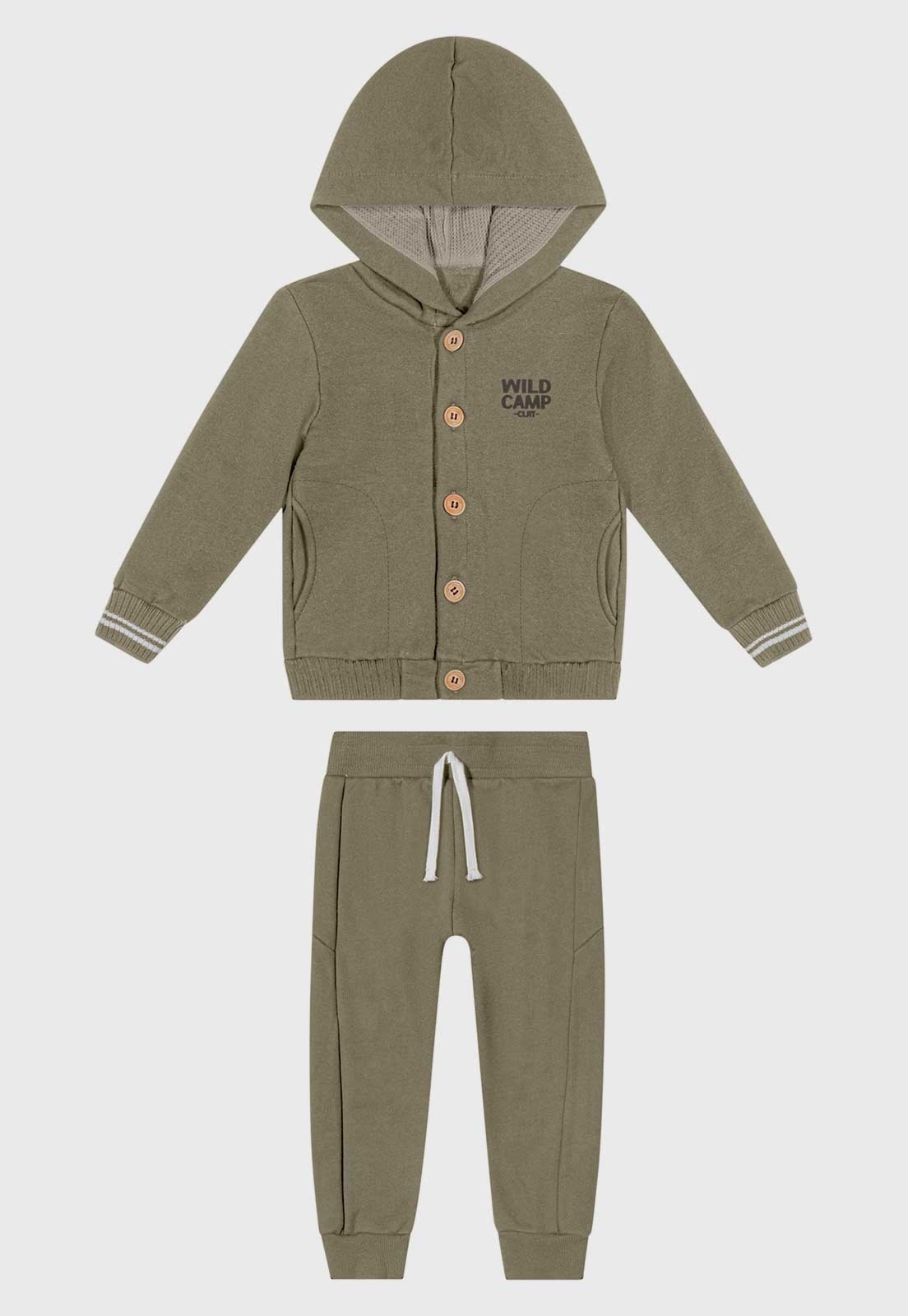 Infantil - Conjunto Coloritta Capuz Estampa Wild Camp Verde