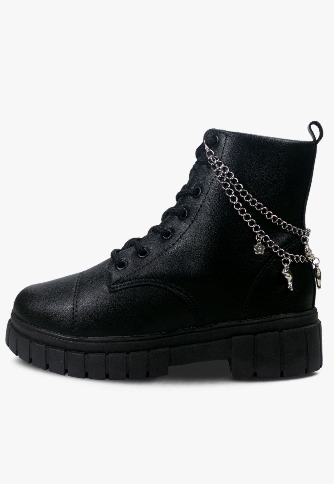 Infantil – Bota Feminina Pópidi Coturno Menina Tratorado Preto com Corrente