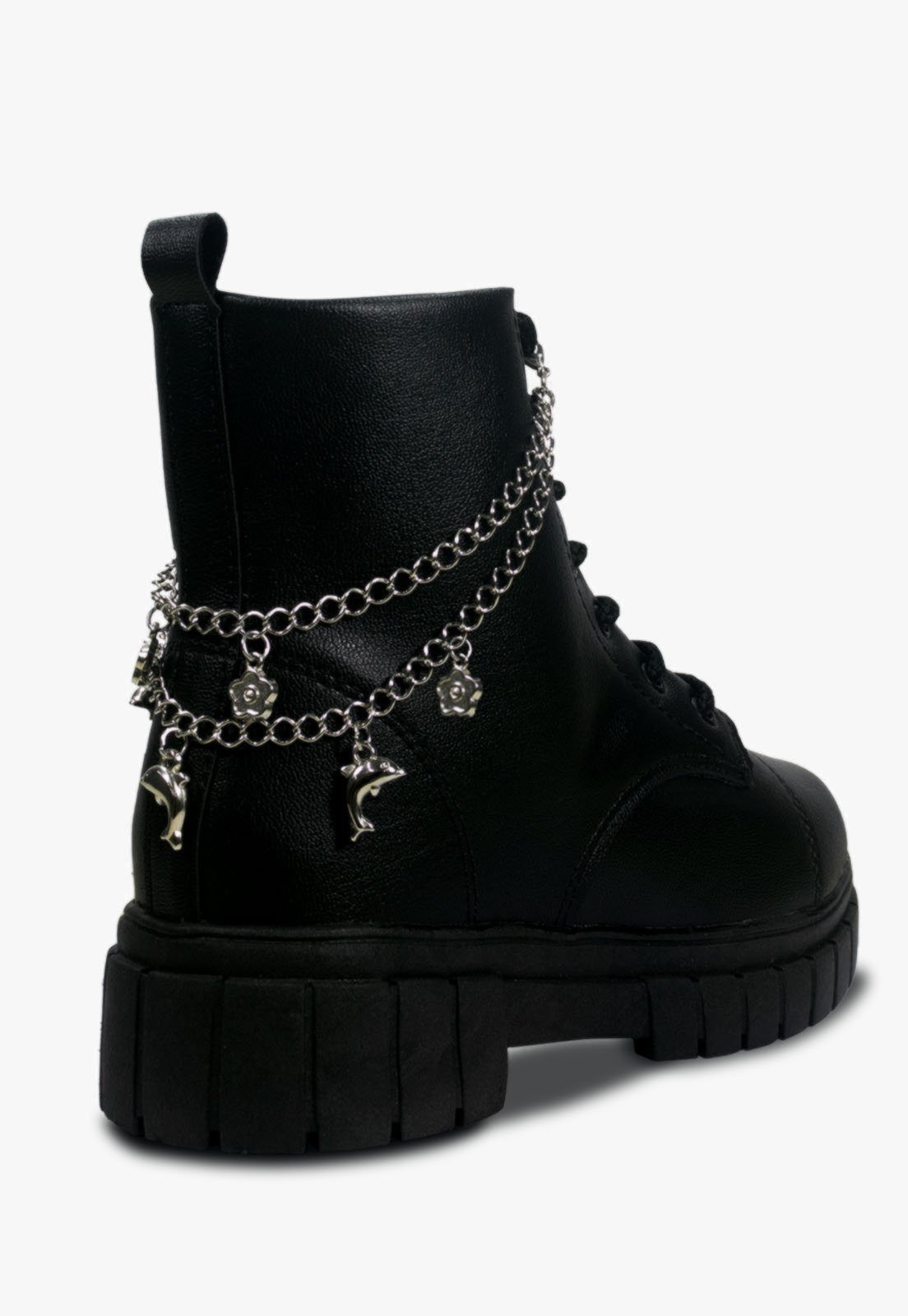 Vista 3 Infantil - Bota Feminina Pópidi Coturno Menina Tratorado com Corrente Pópidí preto