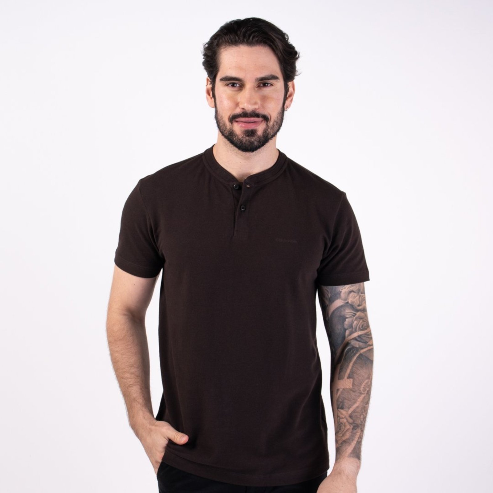 Camisa Polo Calvin Klein Marrom Gola Texture