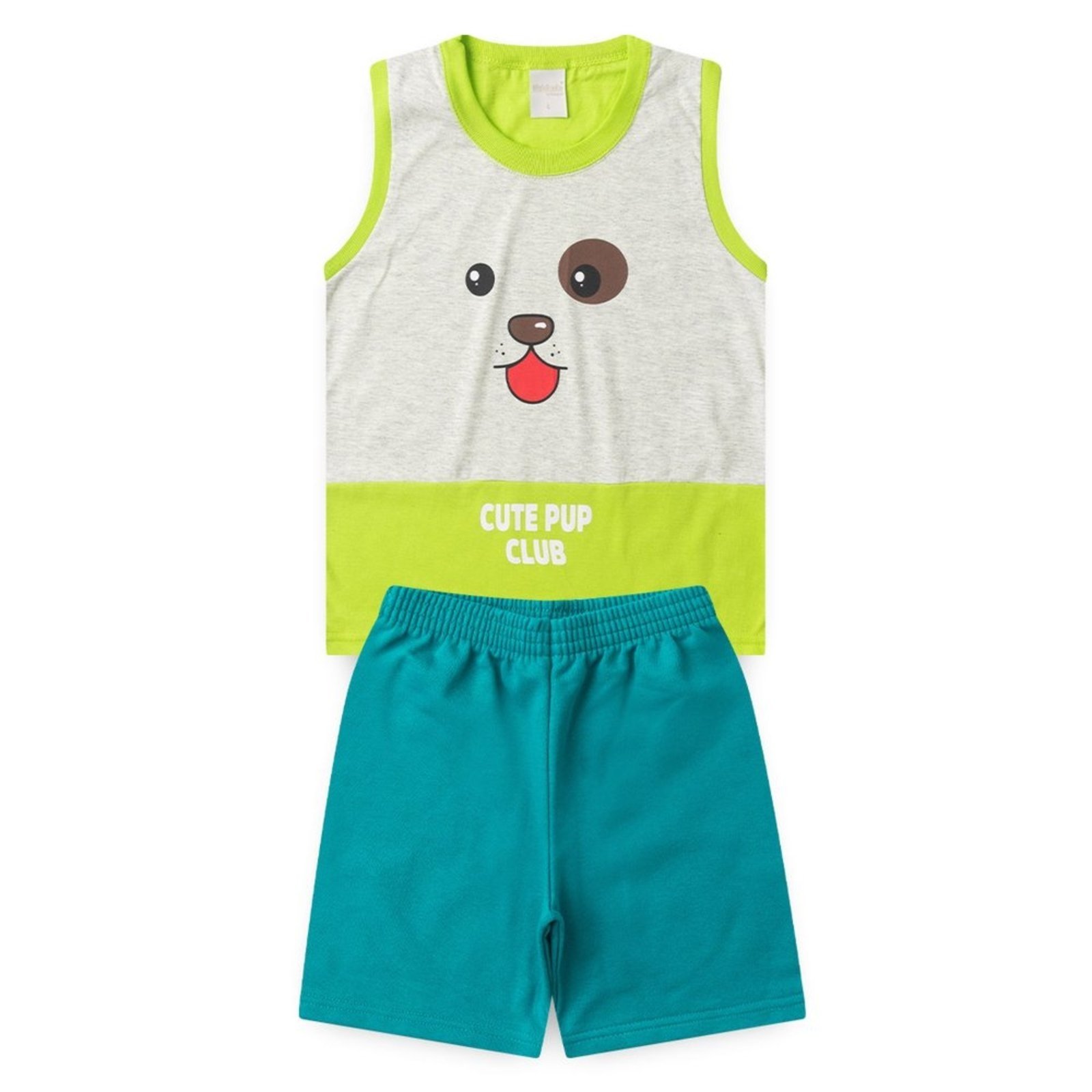 Vista 3 Infantil - Conjunto Verão Menino Verde Regata com Recorte e Bermuda Cachorrinho Molekada azul verde Molekada azul verde