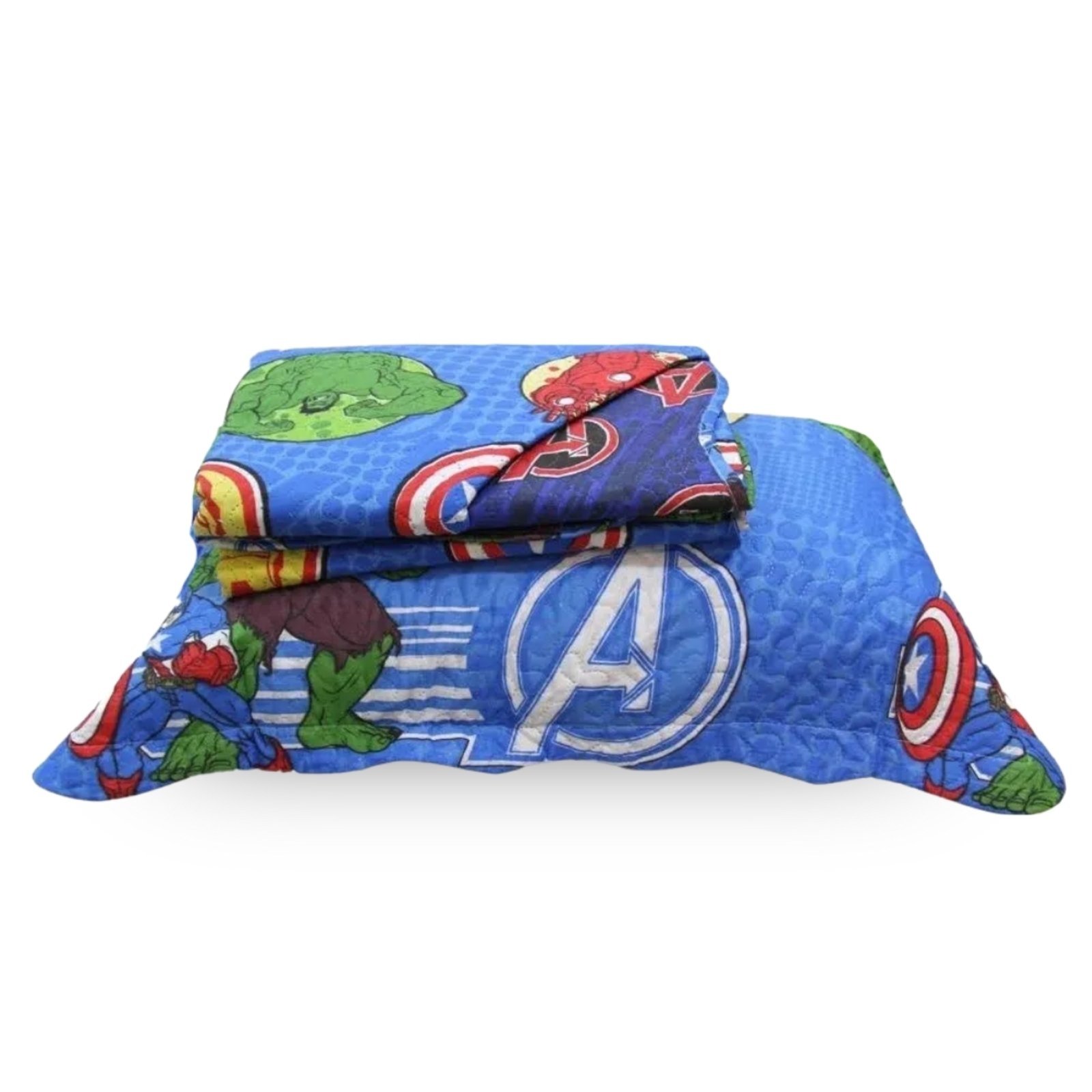 Kit Colcha Solteiro Duplaface Jolitex Vingadores Azul