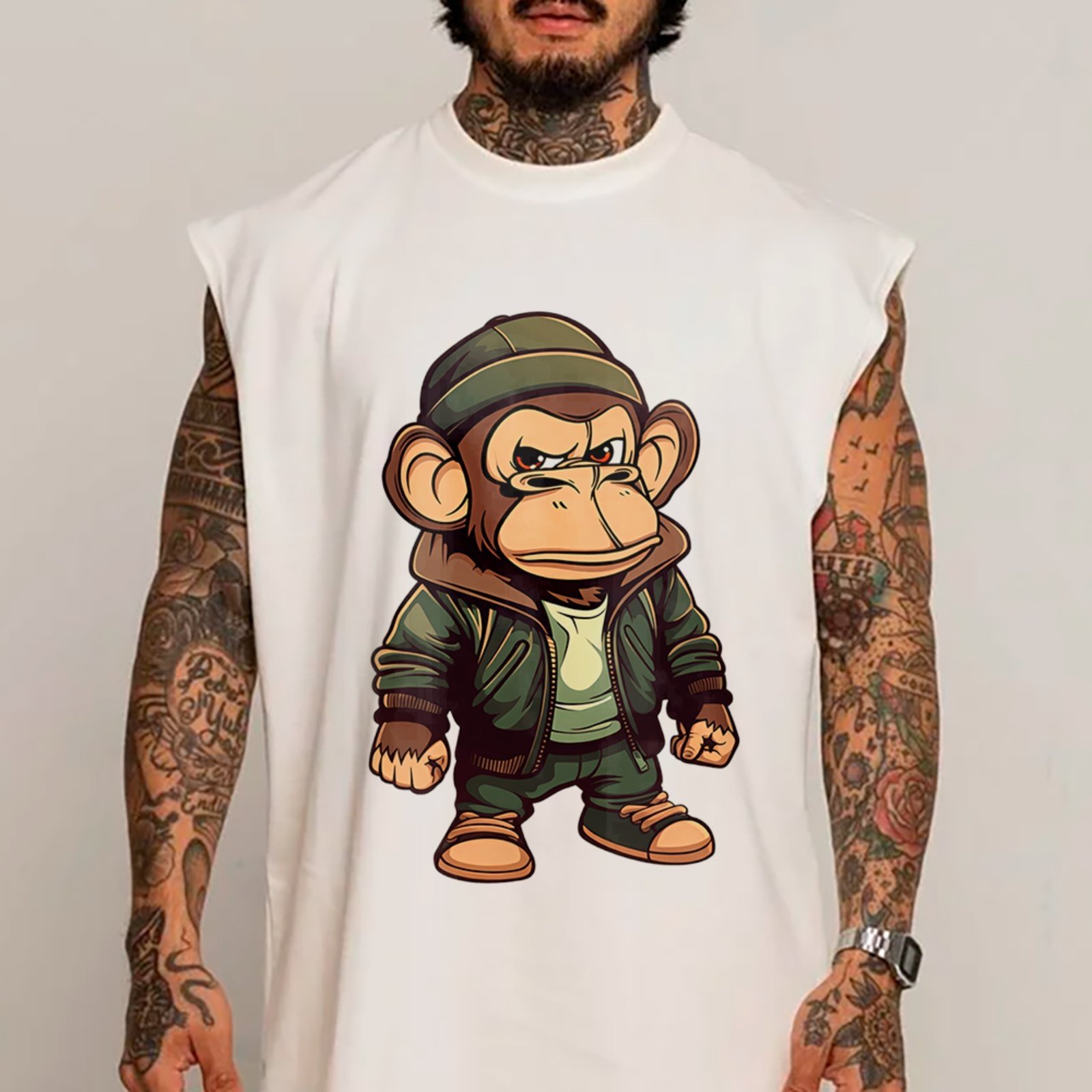 Camiseta Regata Machão Macaco Streetwear Urban Style Branco