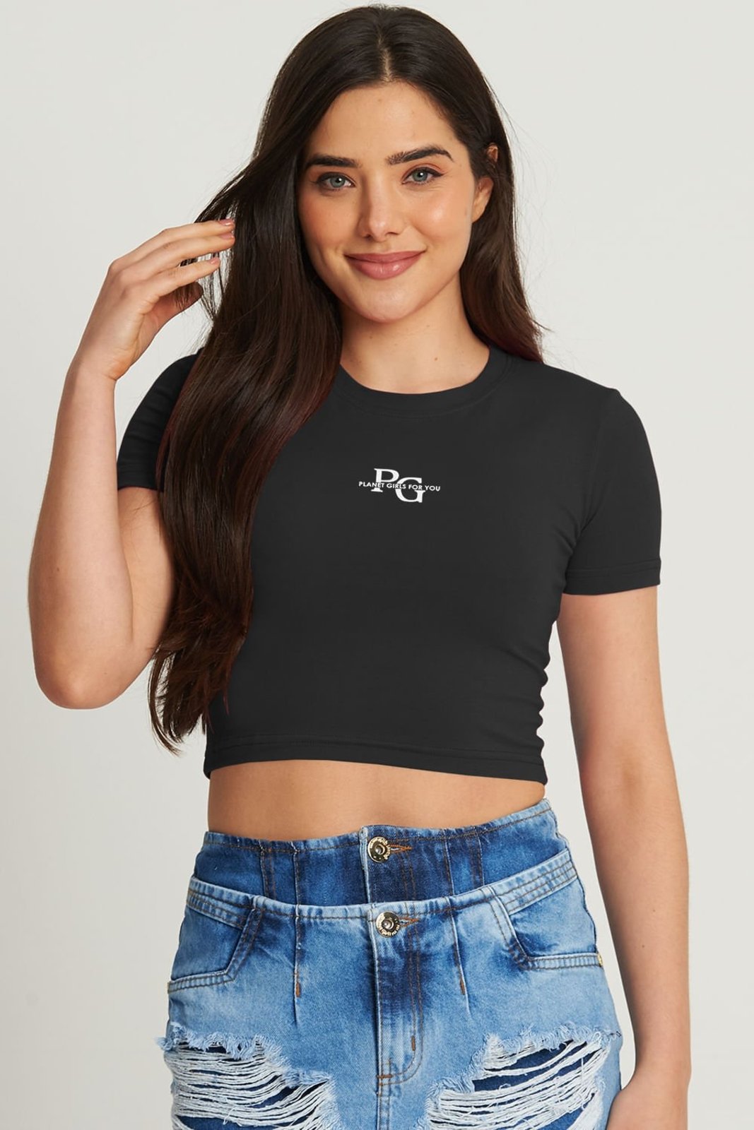 Cropped Feminino Logo Mini Planet Girls Preto