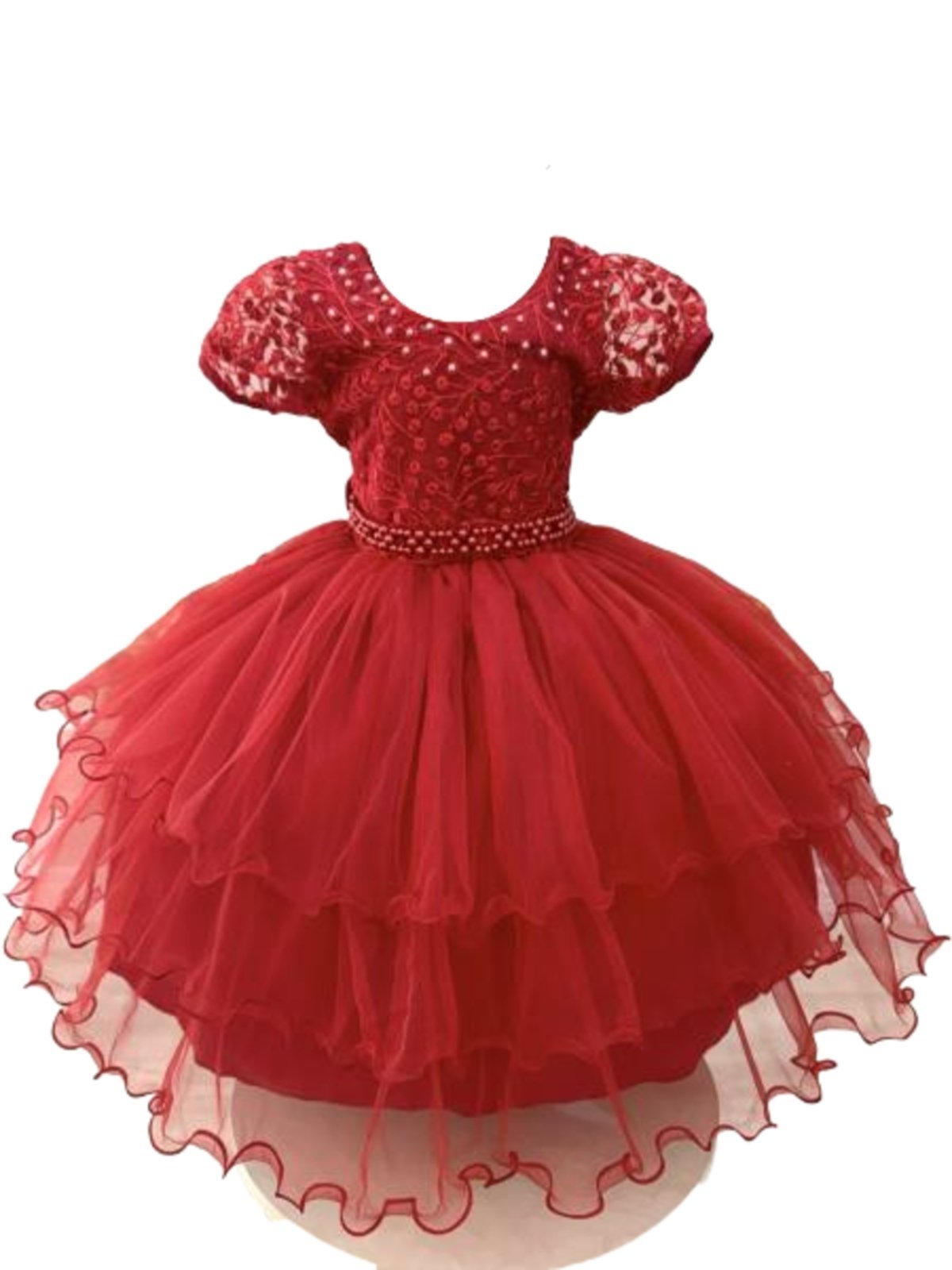 Infantil - Vestido Vermelho Festa Dama Daminha Florista Renda Pérolas Luxo Menina Casamento