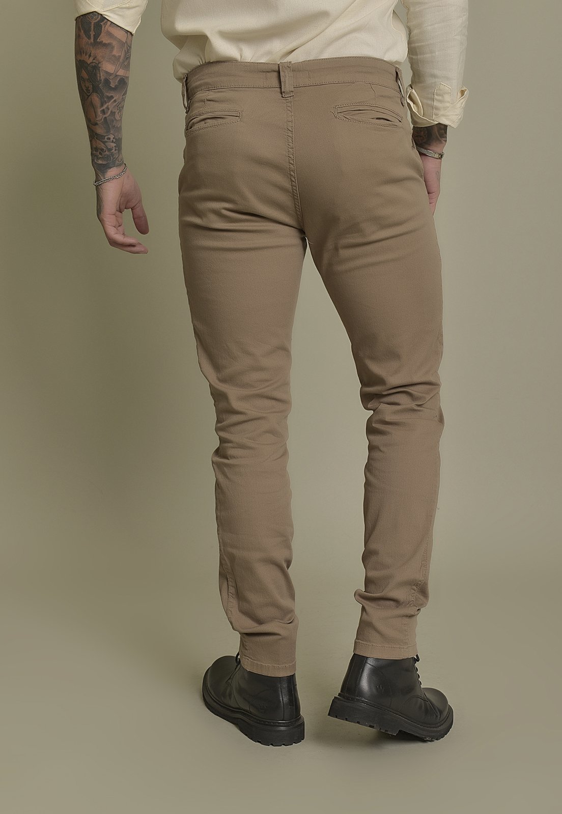 Vista 3 Calça Sarja Skinny Dialogo Jeans Color Sport Fino Caqui Masculino Dialogo Jeans cáqui caqui