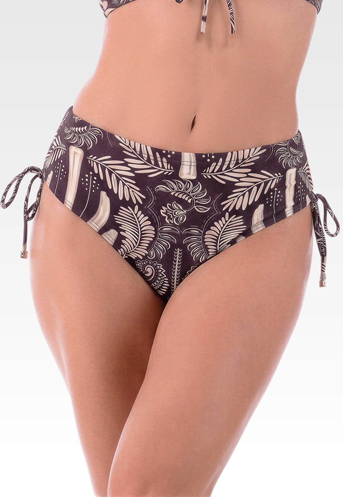 Calcinha Summer Soul Cós Baixo Com Elástico e Amarração Estampado Marrom